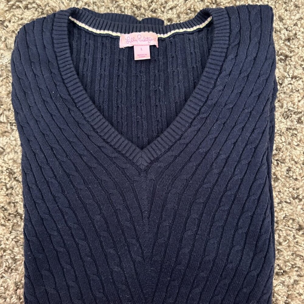Lilly Pulitzer Cotton Cable V Neck Long Sleeve Sweater